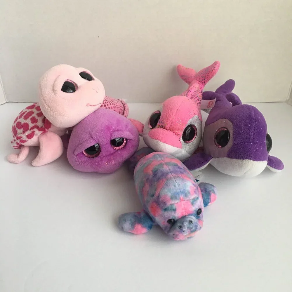Bundle of Mostly TY Ocean Animal Girl Plushes, Dolphin, Manatee, Turtle